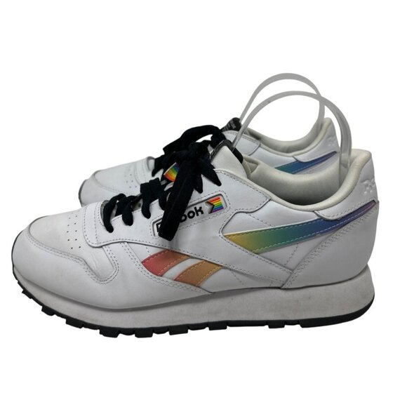 Reebok Classic Pride Edition Sneakers White W/ Rainbow Stripes Men's Size 8 - Picture 5 of 14